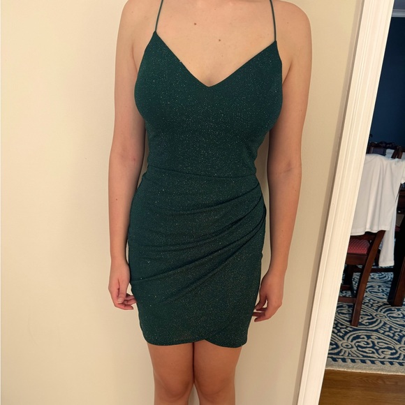 B Darlin, size 5/6 green sparkle dress with side touching. Worn once. - Picture 1 of 3